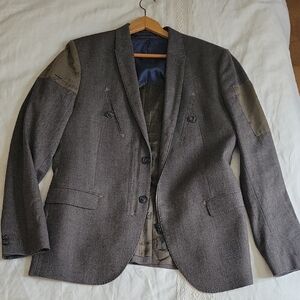 Ikks Dark Gray Blazer with Patch Details